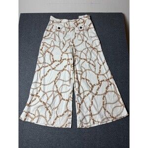 Anthropologie Maeve Pants Chain Print Palazzo Size 12 Wide leg Crop Linen Blend